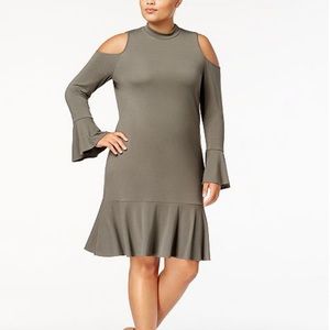Trendy Plus Size Ruffled Cold-Shoulder Dress